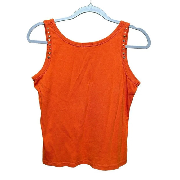 Daisy Fuentes Orange Retro Y2K 90s Sleeveless Tank Top Studded Size Large - Picture 2 of 3